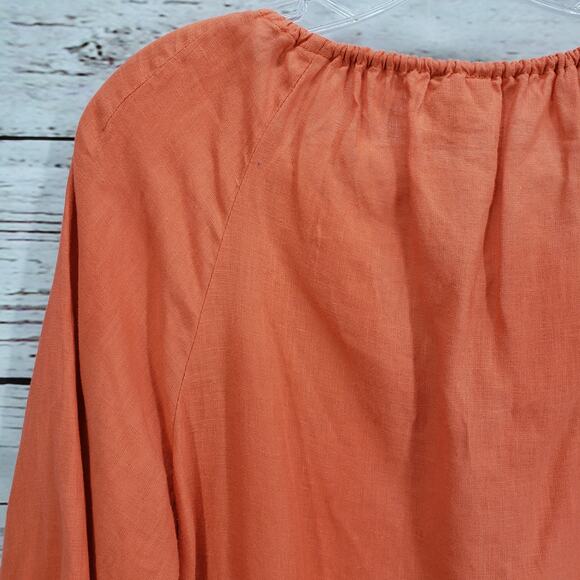 Chico's 100%Linen V-Neck Gold Lace Front Detail 3/4 Sleeve Top Size 1 - Picture 12 of 15